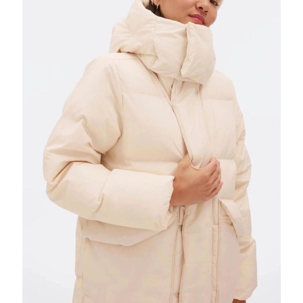 Halfdays Womens Wheeler Parka Puffer Jacket Oatmilk Hooded Relaxed Ski Snow M - Picture 3 of 11
